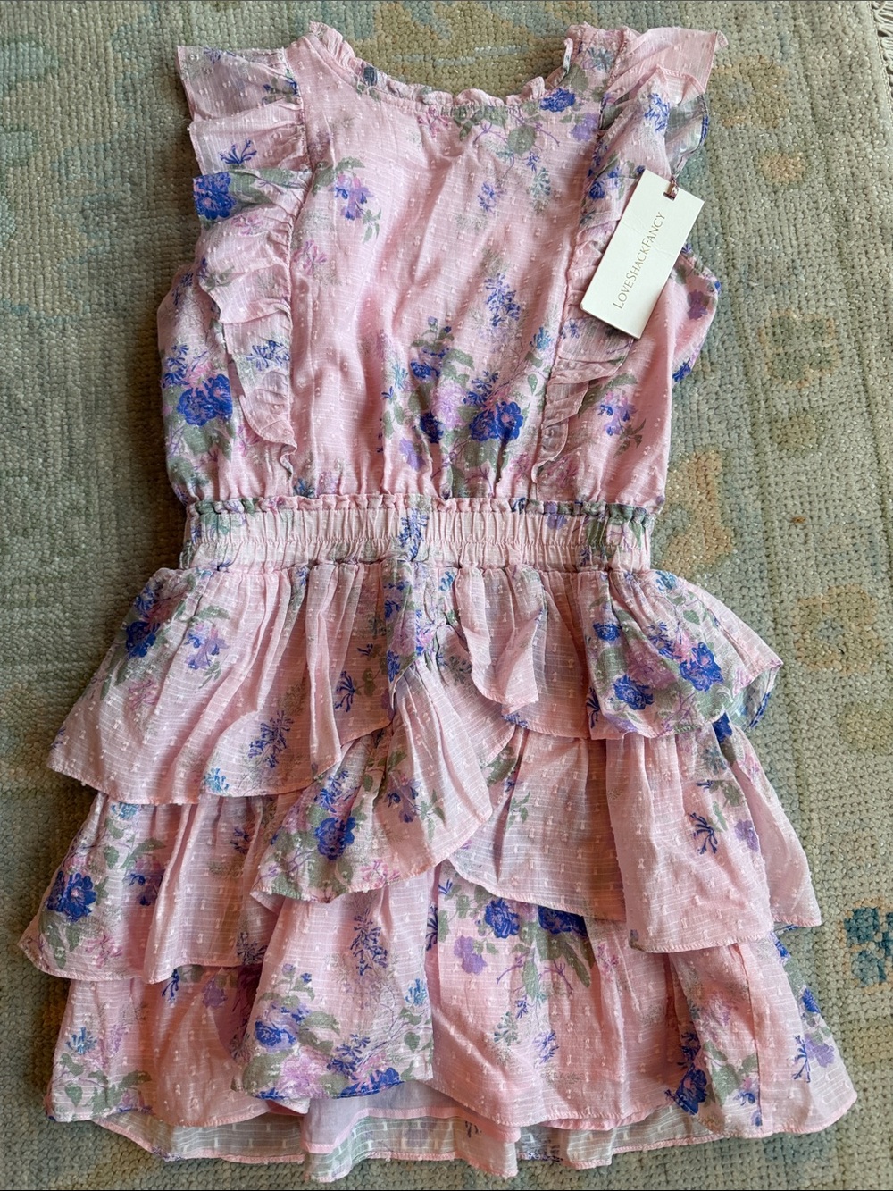 LoveShackFancy Pink Floral Ruffle Kids Dress